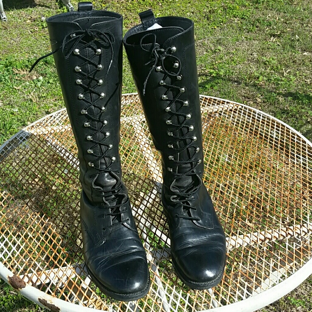 Vintage all leather black lace up combat boots
